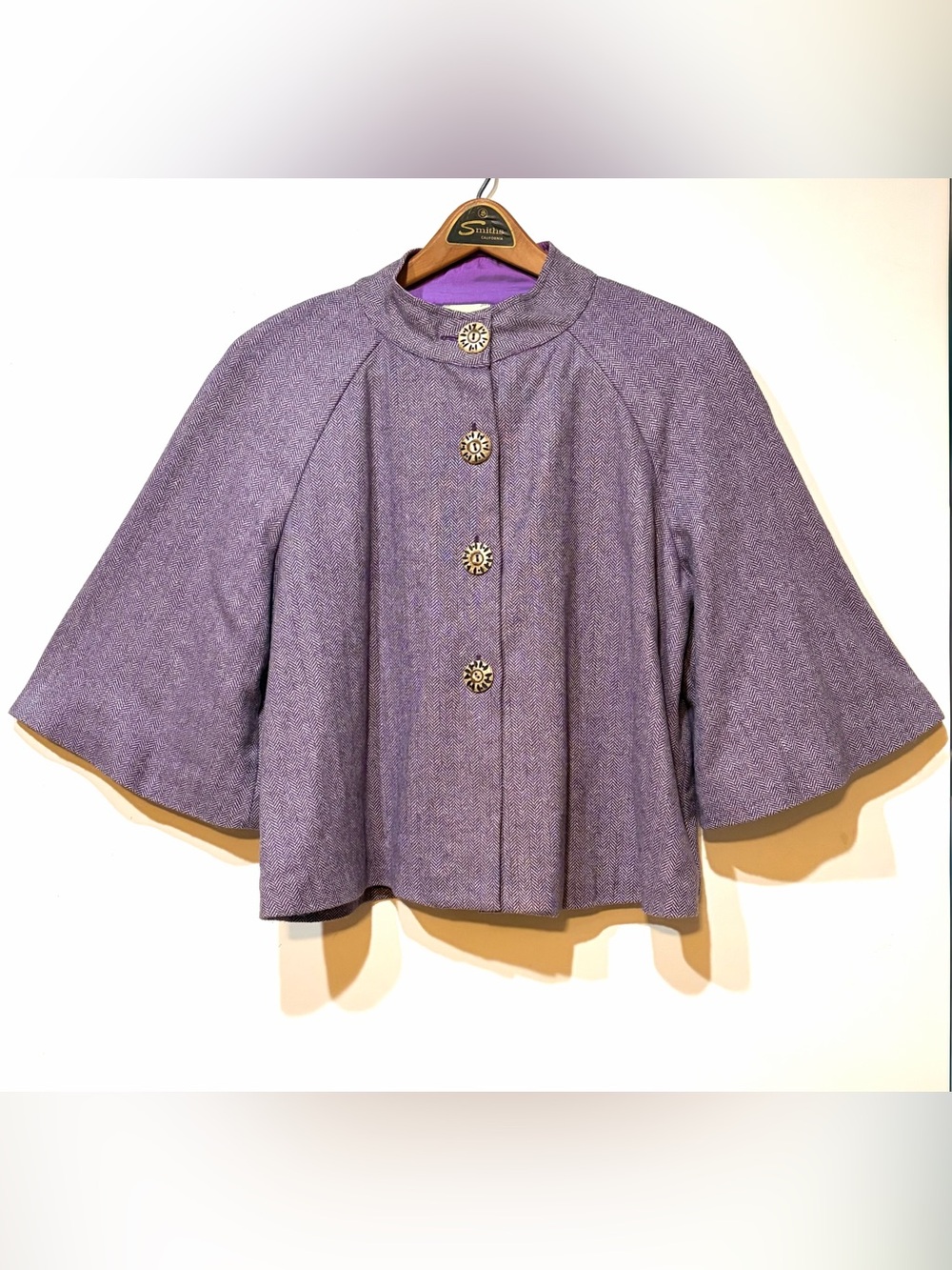 Exclusively for Signals- Purple Herringbone 100% Wool Tweed Cropped Cape Jacket